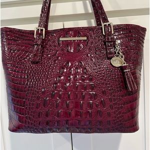 Elegant Burgundy Crocodile-Embossed Tote Bag